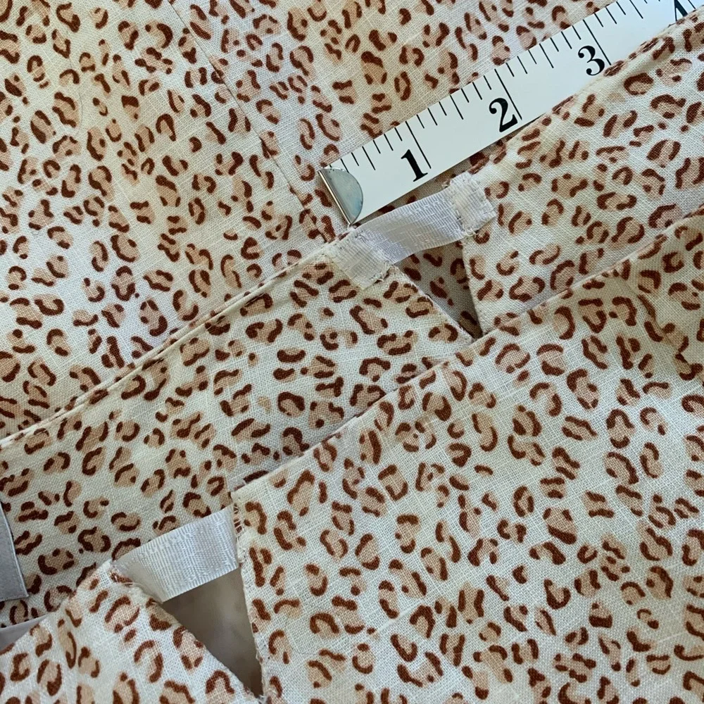 Silk Club Linen Leopard Pencil Skirt with Palm Tree Border and Beaded Hem